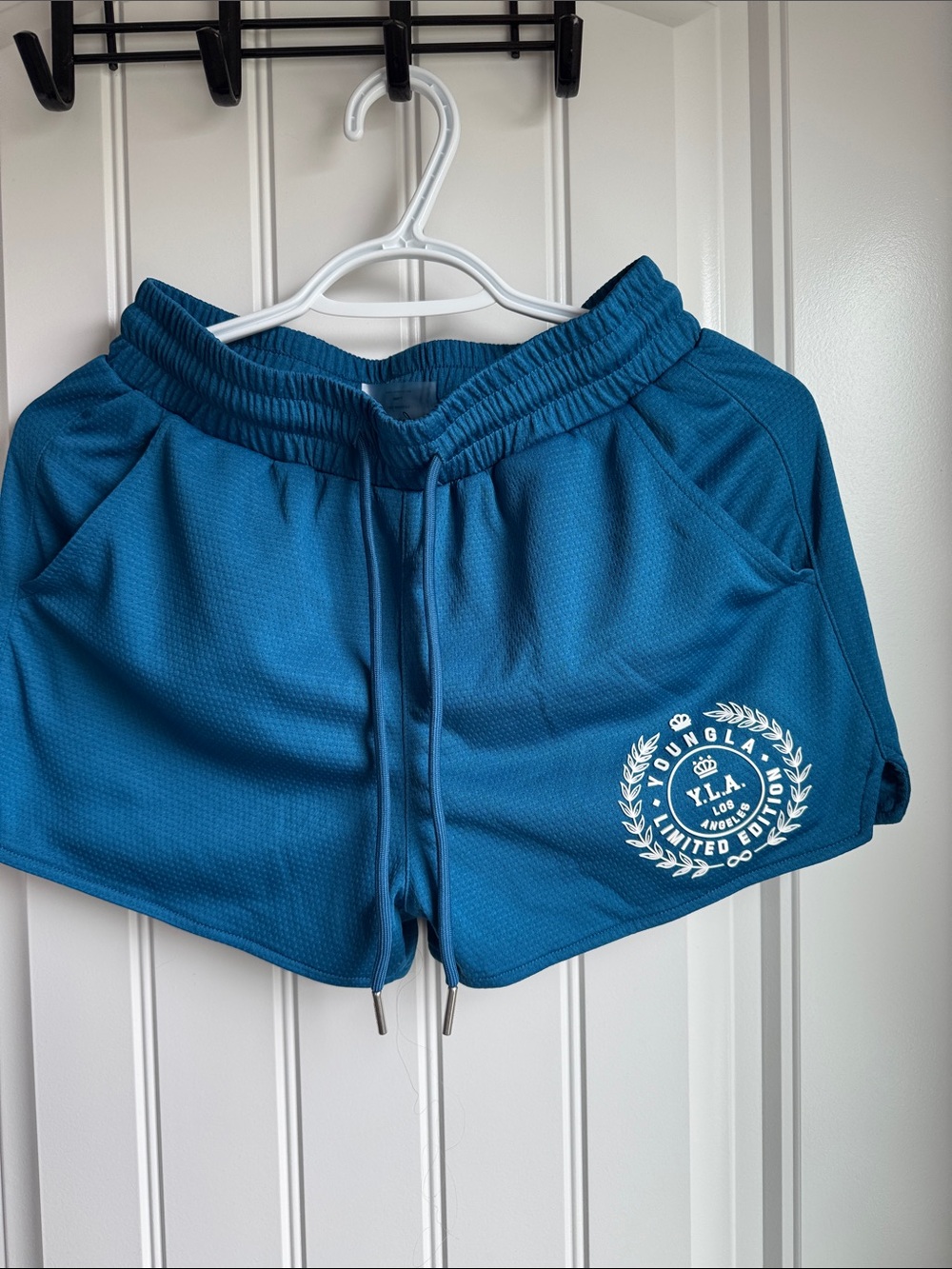 YoungLA Teal Performance Shorts with White Crest